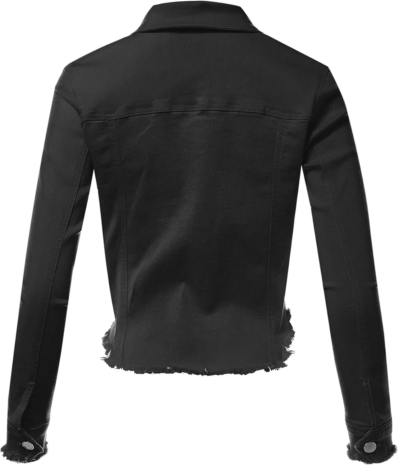 FashionMille Women's Frayed Hem Long Sleeve Button Up Color Jean Denim Jacket