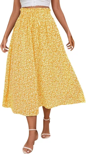 Floral Maxi Skirt for Women Summer Comfy Tiered Elastic High Waisted Skirts Vacation A-Line Flowy Swing Long Skirts