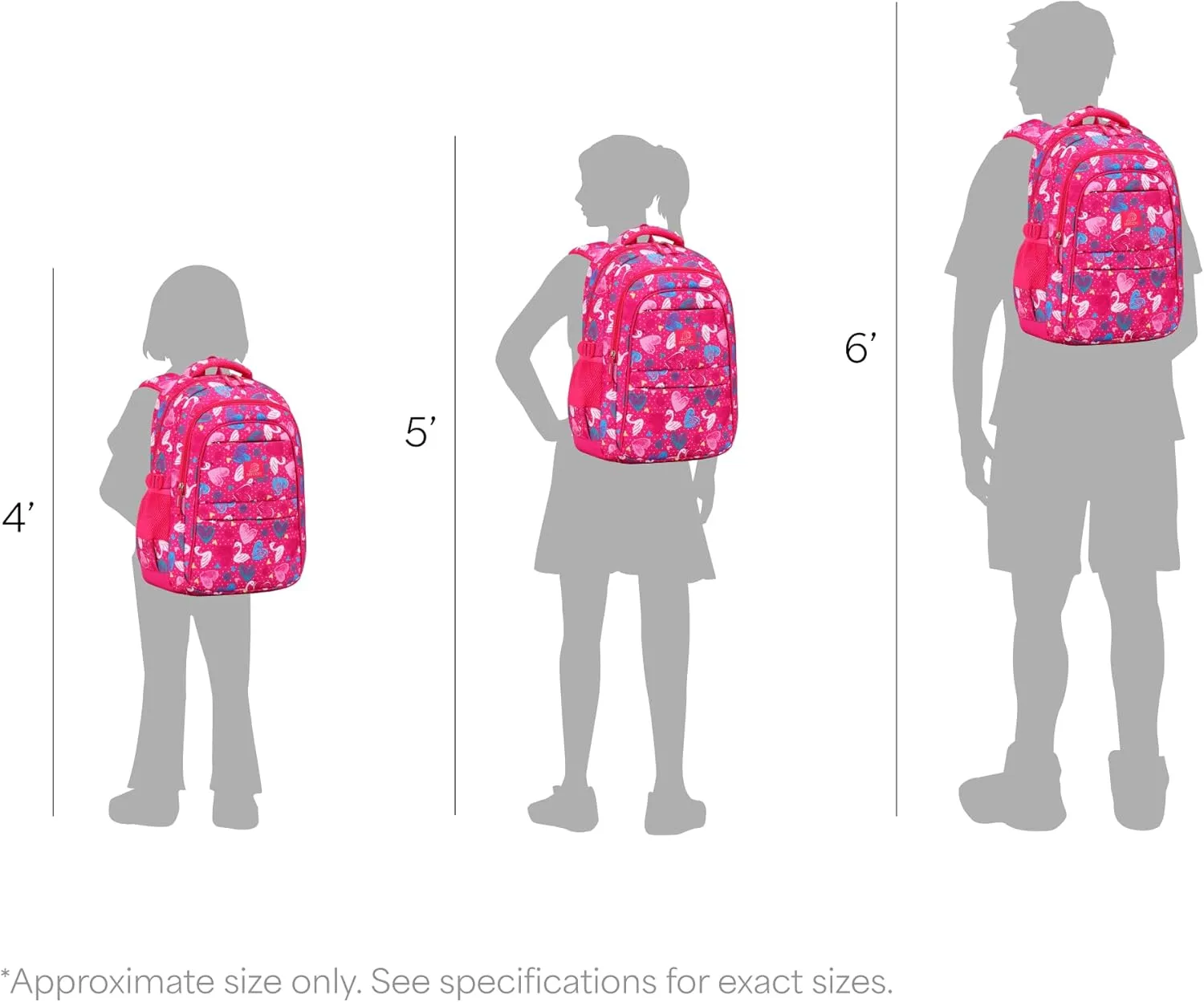 Girls Backpack - 17" Tall Educational Bag, Euclid Collection, Swan Pink, 24L Capacity for Elementary Students