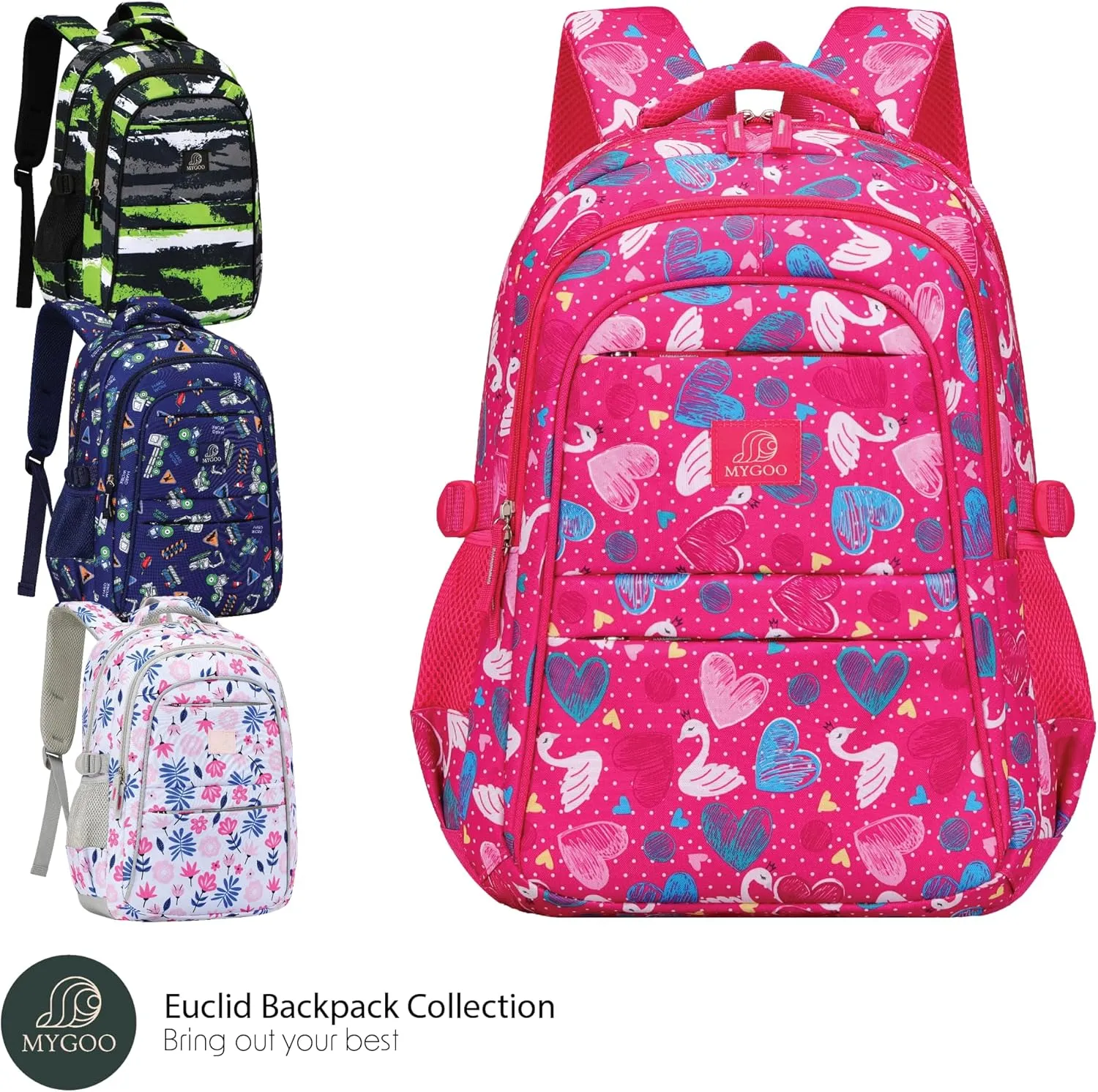 Girls Backpack - 17" Tall Educational Bag, Euclid Collection, Swan Pink, 24L Capacity for Elementary Students