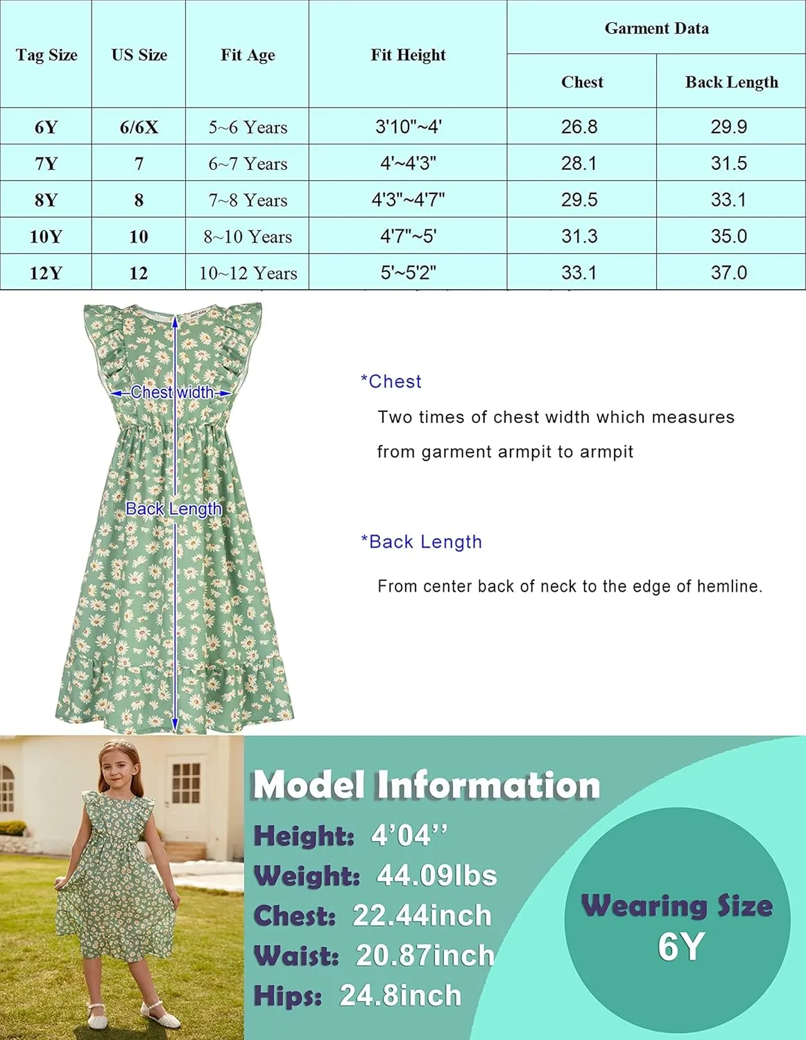 GRACE KARIN Girls Dress Ruffle Sleeve Striped Floral Spring Summer Dress for Kids 6-14Y