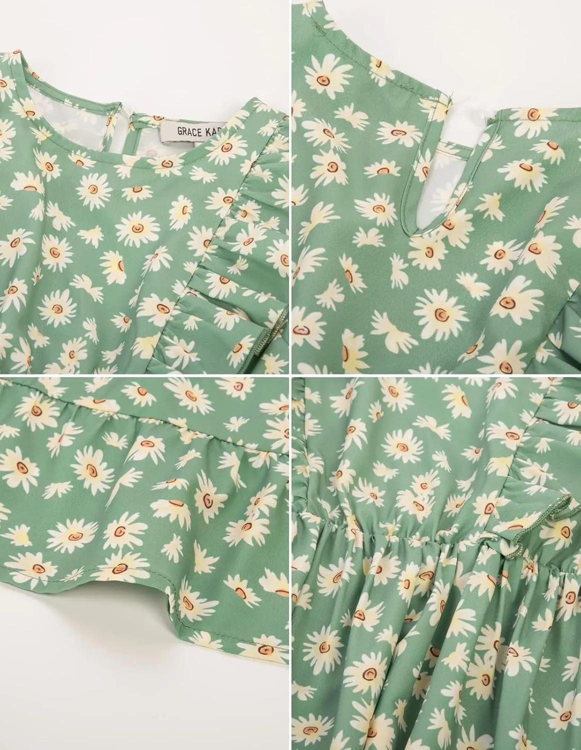GRACE KARIN Girls Dress Ruffle Sleeve Striped Floral Spring Summer Dress for Kids 6-14Y