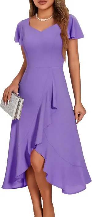 HomRain V Neck Formal Wedding Guest Bridesmaid Dresses for Women 2025 Ruffle Sleeves for Cocktail Graduation Modest Dress