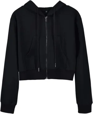Hooever Womens Cute Workout Cropped Zip Up Drawstring Hoodie Sweatshirt Jacket