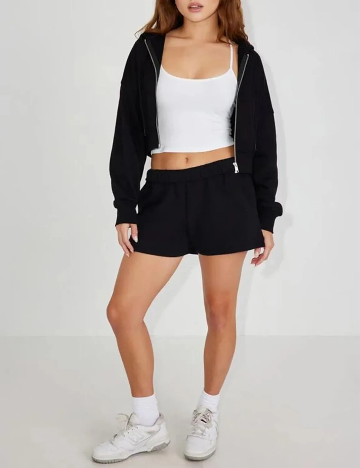 Hooever Womens Cute Workout Cropped Zip Up Drawstring Hoodie Sweatshirt Jacket