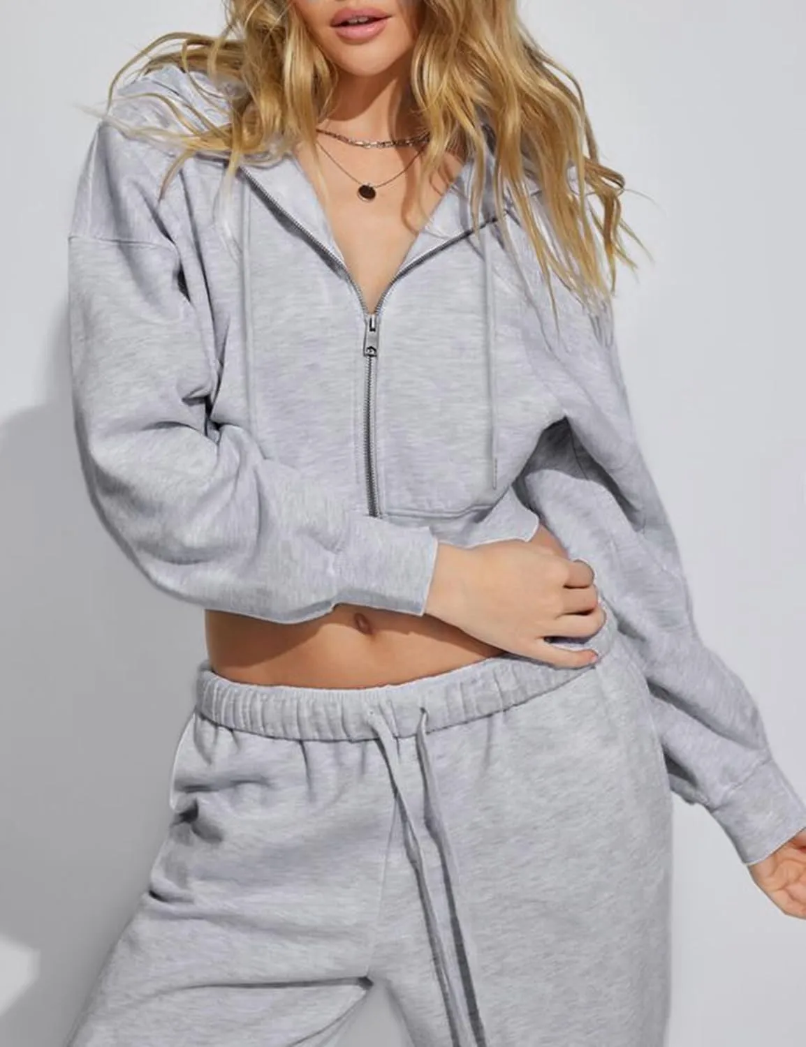 Hooever Womens Cute Workout Cropped Zip Up Drawstring Hoodie Sweatshirt Jacket