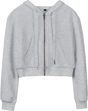 Hooever Womens Cute Workout Cropped Zip Up Drawstring Hoodie Sweatshirt Jacket