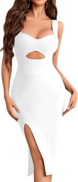 houstil Women's Strap Bandage Dress Cut Out Wedding Guest Bodycon Dresses V Neck Classy Party Cocktail Evening Gown