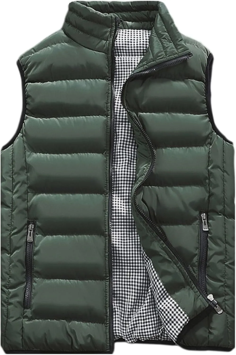 HOW'ON Men's Outdoor Casual Classic Quilted Vest Stand Collar Warm Puffer Vest Sleeveless Jacket Coat