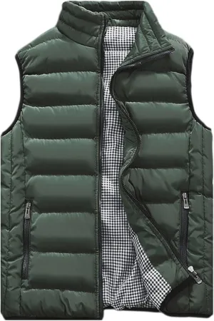 HOW'ON Men's Outdoor Casual Classic Quilted Vest Stand Collar Warm Puffer Vest Sleeveless Jacket Coat