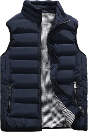 HOW'ON Men's Outdoor Casual Classic Quilted Vest Stand Collar Warm Puffer Vest Sleeveless Jacket Coat