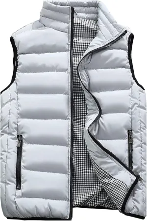 HOW'ON Men's Outdoor Casual Classic Quilted Vest Stand Collar Warm Puffer Vest Sleeveless Jacket Coat