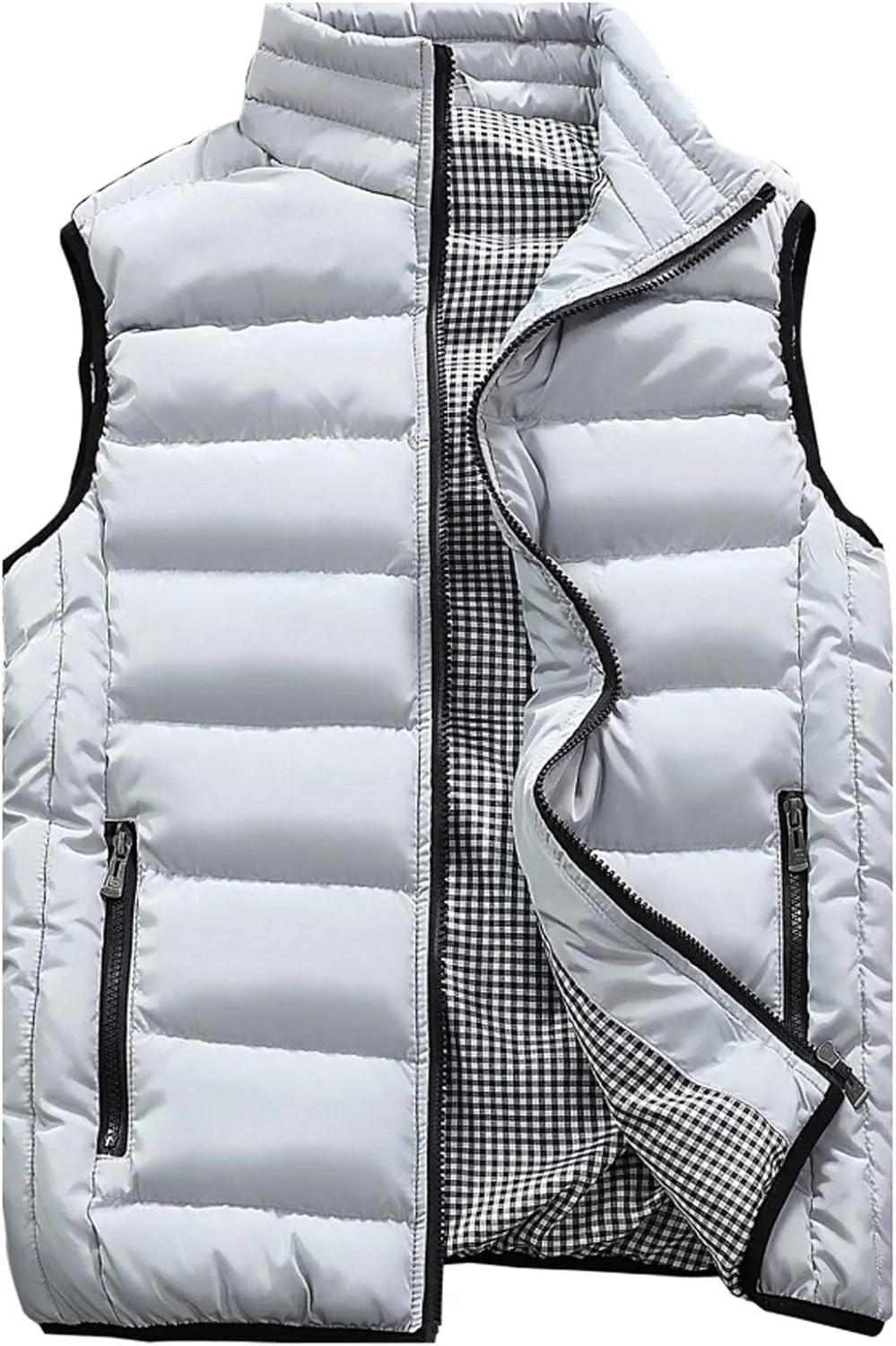 HOW'ON Men's Outdoor Casual Classic Quilted Vest Stand Collar Warm Puffer Vest Sleeveless Jacket Coat