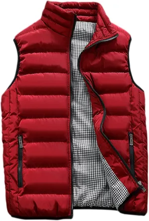 HOW'ON Men's Outdoor Casual Classic Quilted Vest Stand Collar Warm Puffer Vest Sleeveless Jacket Coat