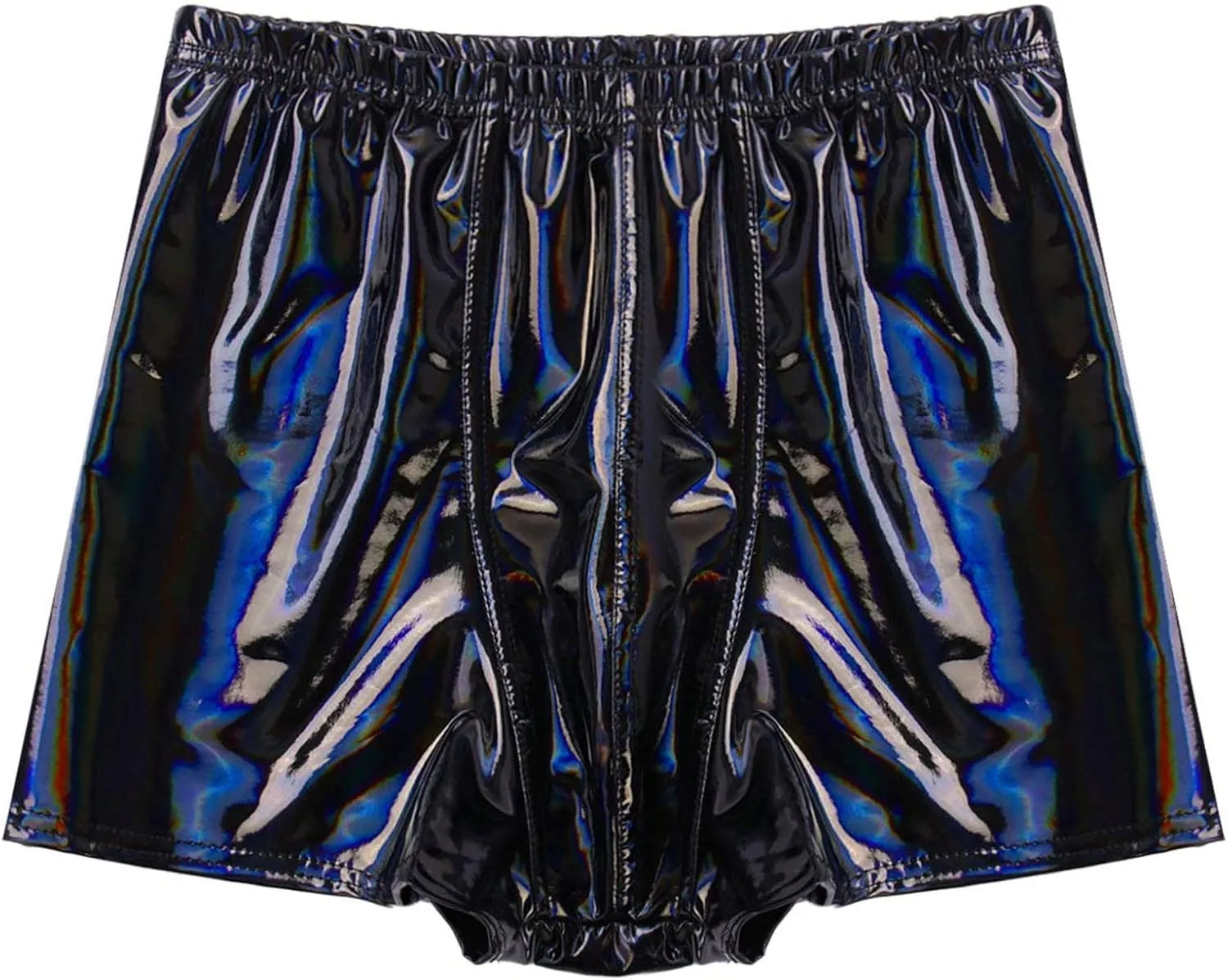 Hularka Men's Sexy Boxer Briefs Low Rise Hipster Trunks Hot Pants PVC Leather Wet Look Shorts