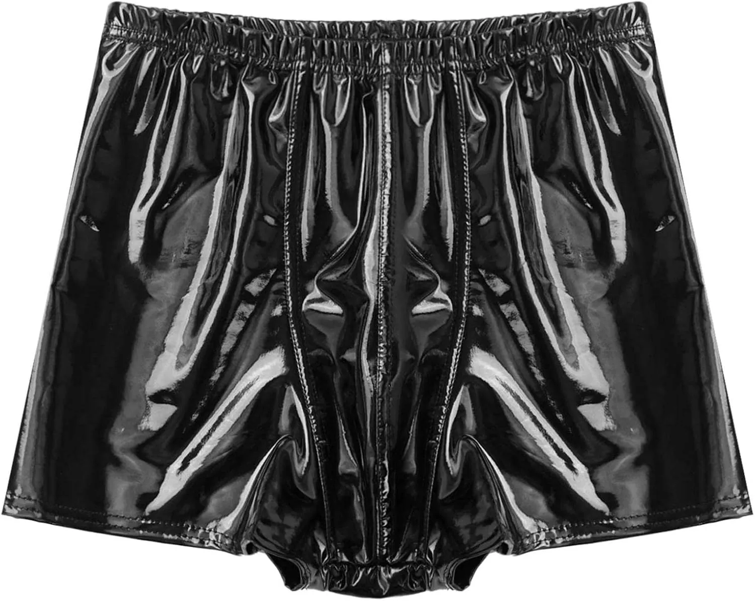 Hularka Men's Sexy Boxer Briefs Low Rise Hipster Trunks Hot Pants PVC Leather Wet Look Shorts