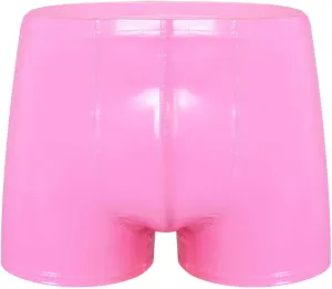 Hularka Men's Sexy Boxer Briefs Low Rise Hipster Trunks Hot Pants PVC Leather Wet Look Shorts
