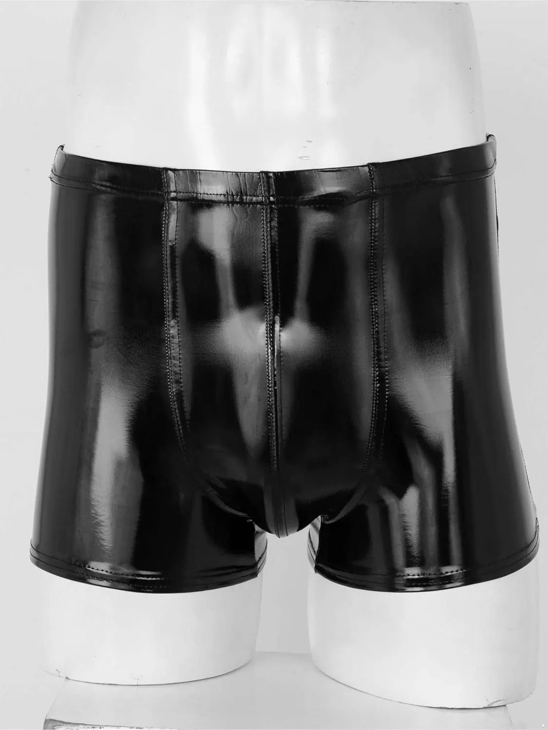 Hularka Men's Sexy Boxer Briefs Low Rise Hipster Trunks Hot Pants PVC Leather Wet Look Shorts