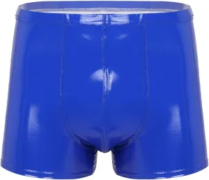 Hularka Men's Sexy Boxer Briefs Low Rise Hipster Trunks Hot Pants PVC Leather Wet Look Shorts