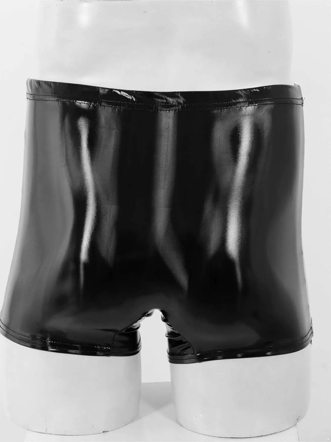 Hularka Men's Sexy Boxer Briefs Low Rise Hipster Trunks Hot Pants PVC Leather Wet Look Shorts