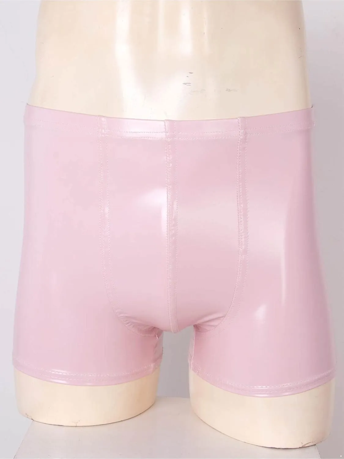 Hularka Men's Sexy Boxer Briefs Low Rise Hipster Trunks Hot Pants PVC Leather Wet Look Shorts