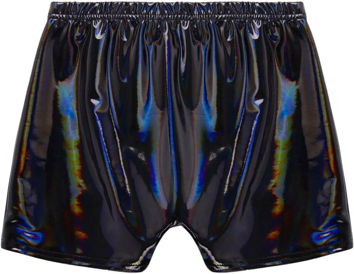 Hularka Men's Sexy Boxer Briefs Low Rise Hipster Trunks Hot Pants PVC Leather Wet Look Shorts