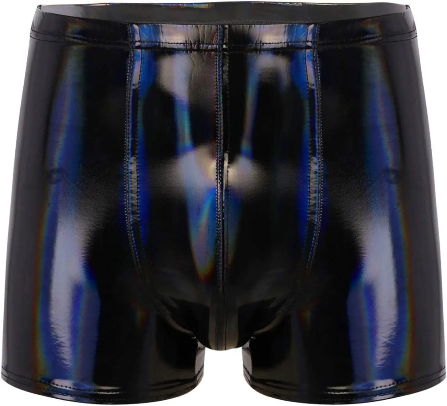 Hularka Men's Sexy Boxer Briefs Low Rise Hipster Trunks Hot Pants PVC Leather Wet Look Shorts