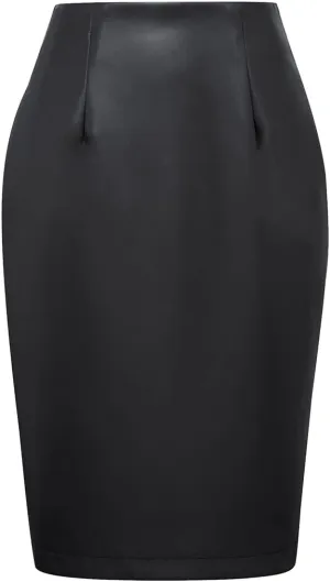 IDEALSANXUN Leather Skirts for Women Midi Length High Waisted Pencil Skirt with Slit