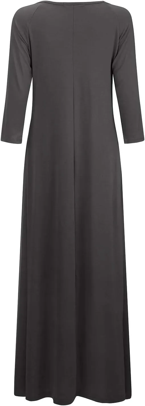 Jacansi Women's Cotton 3/4 Long Sleeve Maxi Dress Casual Home Dress Pocket Oversize