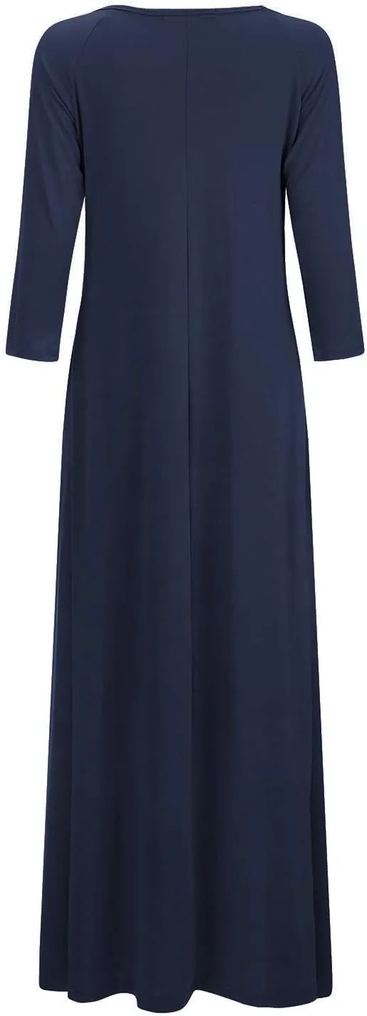 Jacansi Women's Cotton 3/4 Long Sleeve Maxi Dress Casual Home Dress Pocket Oversize