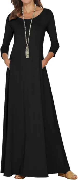 Jacansi Women's Cotton 3/4 Long Sleeve Maxi Dress Casual Home Dress Pocket Oversize