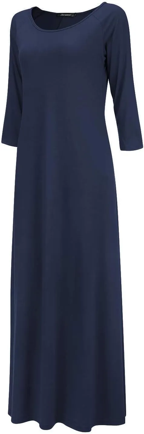 Jacansi Women's Cotton 3/4 Long Sleeve Maxi Dress Casual Home Dress Pocket Oversize