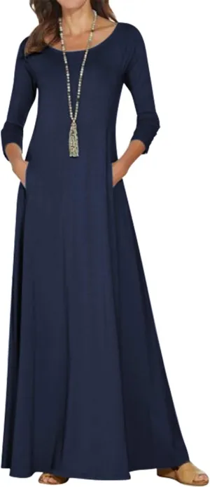 Jacansi Women's Cotton 3/4 Long Sleeve Maxi Dress Casual Home Dress Pocket Oversize