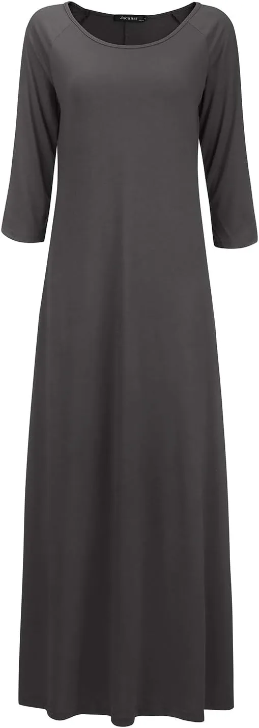 Jacansi Women's Cotton 3/4 Long Sleeve Maxi Dress Casual Home Dress Pocket Oversize