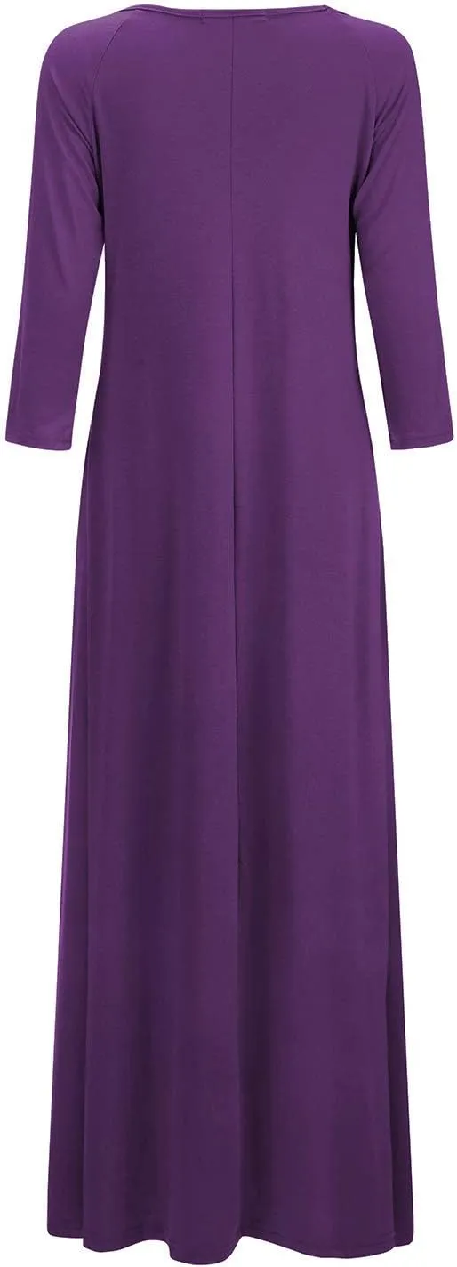 Jacansi Women's Cotton 3/4 Long Sleeve Maxi Dress Casual Home Dress Pocket Oversize