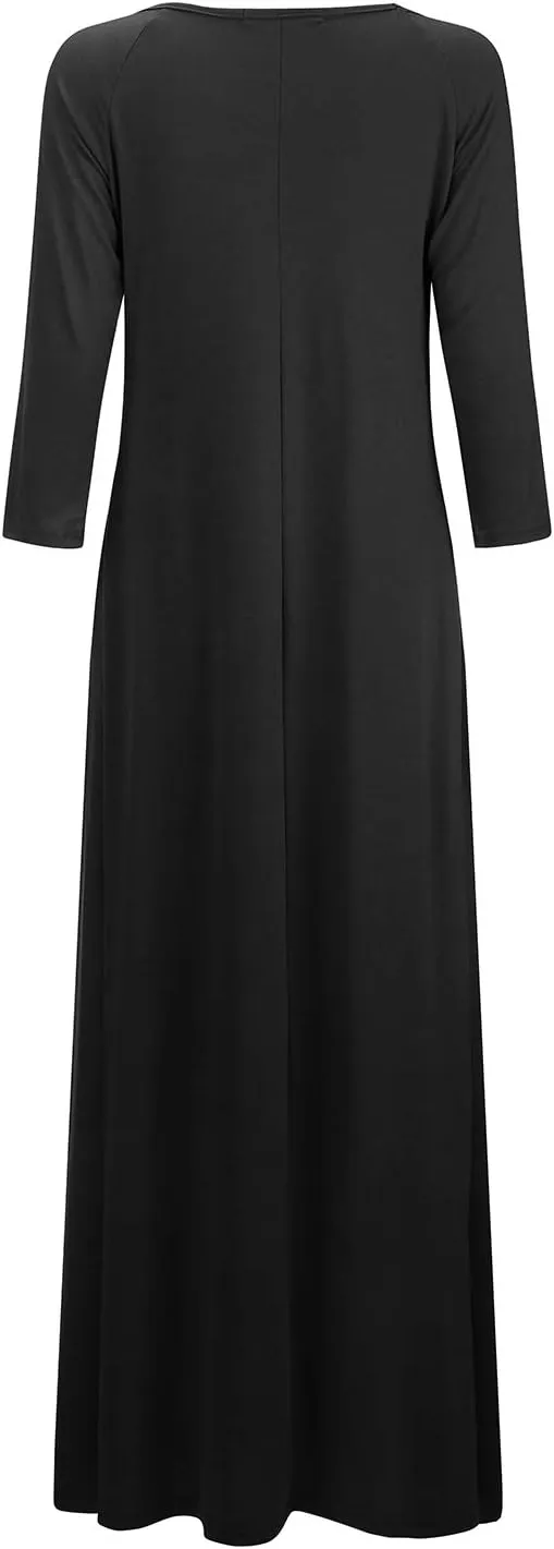 Jacansi Women's Cotton 3/4 Long Sleeve Maxi Dress Casual Home Dress Pocket Oversize