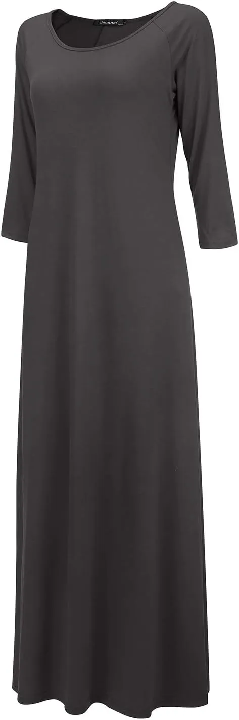 Jacansi Women's Cotton 3/4 Long Sleeve Maxi Dress Casual Home Dress Pocket Oversize