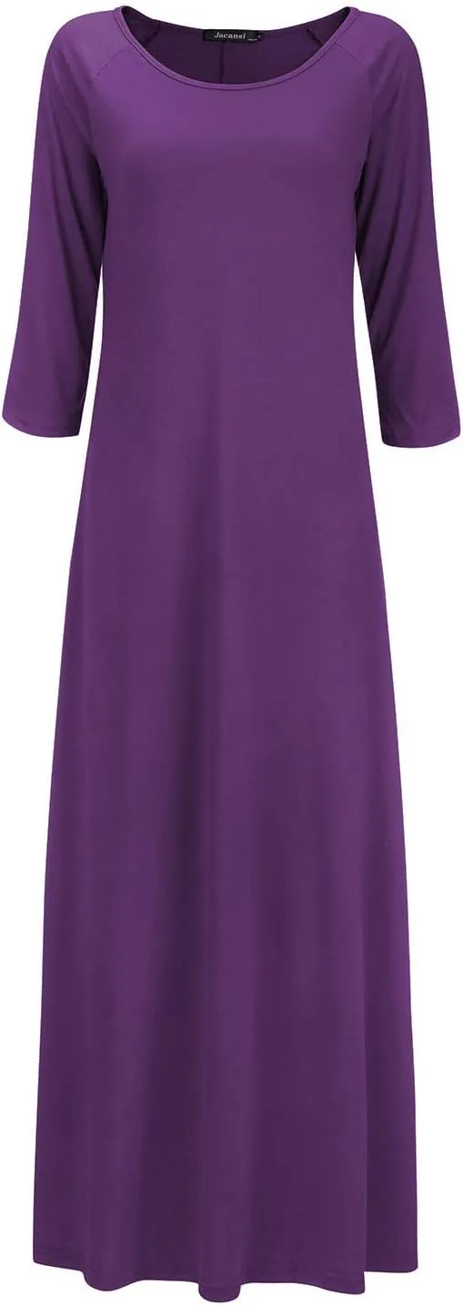 Jacansi Women's Cotton 3/4 Long Sleeve Maxi Dress Casual Home Dress Pocket Oversize