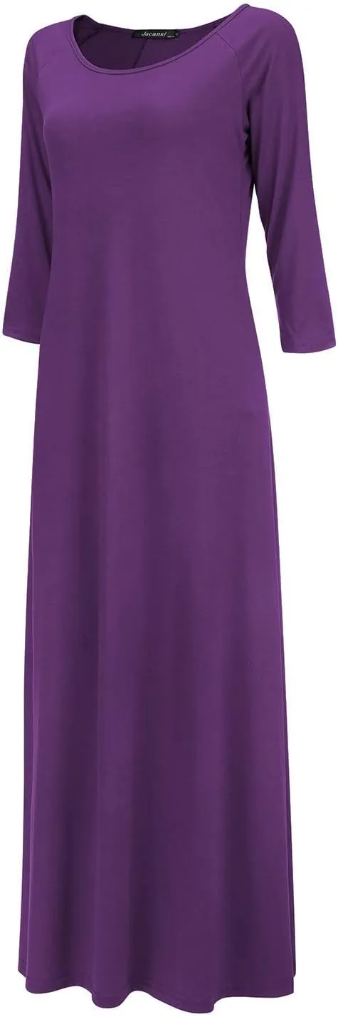 Jacansi Women's Cotton 3/4 Long Sleeve Maxi Dress Casual Home Dress Pocket Oversize