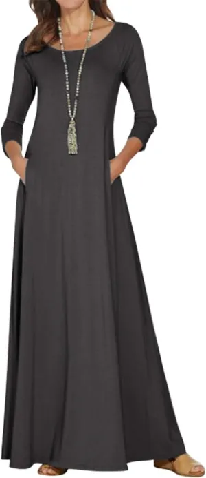 Jacansi Women's Cotton 3/4 Long Sleeve Maxi Dress Casual Home Dress Pocket Oversize