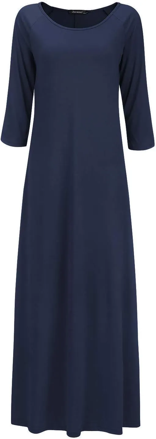 Jacansi Women's Cotton 3/4 Long Sleeve Maxi Dress Casual Home Dress Pocket Oversize