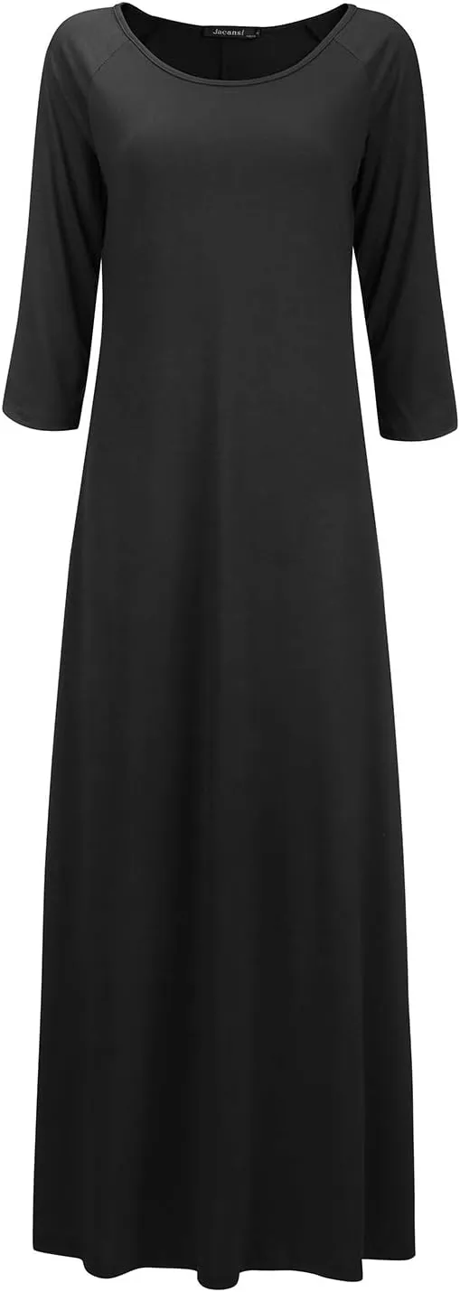 Jacansi Women's Cotton 3/4 Long Sleeve Maxi Dress Casual Home Dress Pocket Oversize