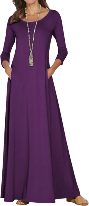 Jacansi Women's Cotton 3/4 Long Sleeve Maxi Dress Casual Home Dress Pocket Oversize