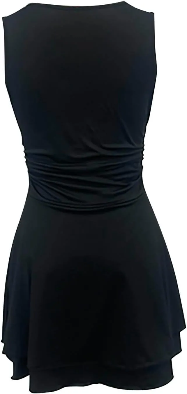 JOAU Women's Square Neck Layered Ruffle Hem Mini Dress Sleeveless Low Cut A-Line Swing Ruched Waist Short Party Dresses