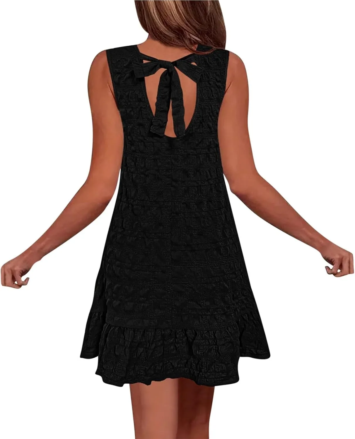 JOAU Womens Textured Sundress 2025 Summer Sleeveless Tie Backless Tank Dress Beach Vacation Boho Ruffle Hem Mini Dresses