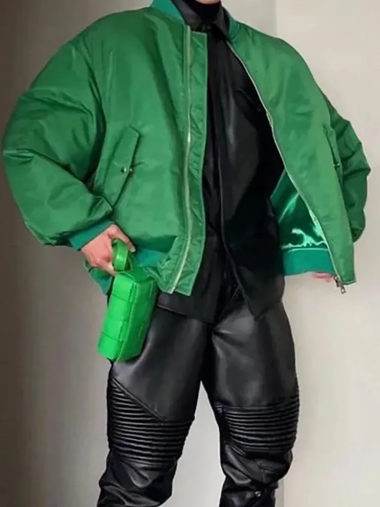 Joskaa Merodi Women New Fashion Za Green Long Jackets Stylish Lady Spring Autumn Zipper Fly Bomber Outwear Girs Casual Green Chic Coats