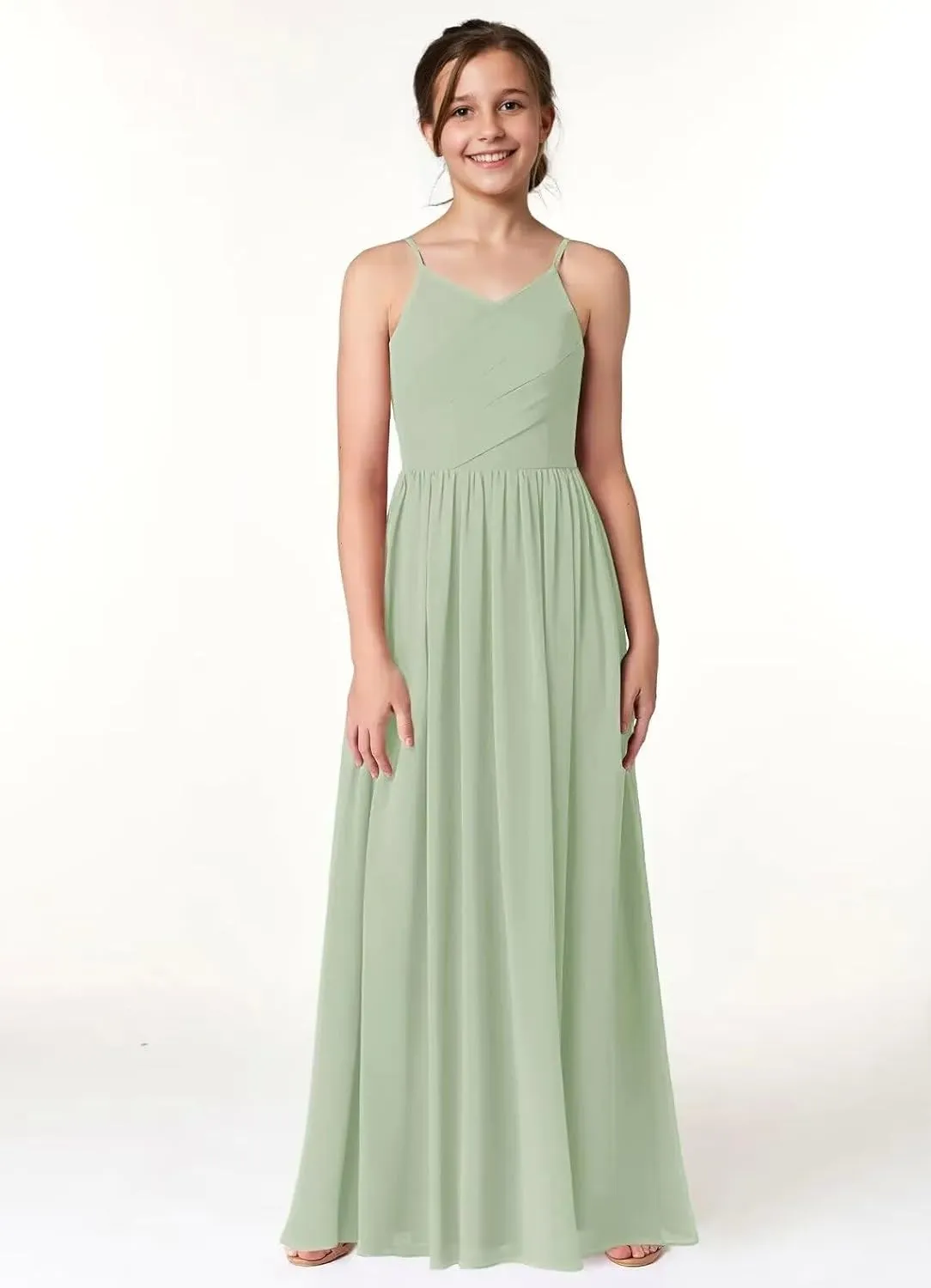 Junior Bridesmaid Dresses for Wedding Sleeveless Chiffon Flower Girl Dress A Line Formal Evening Party Gown