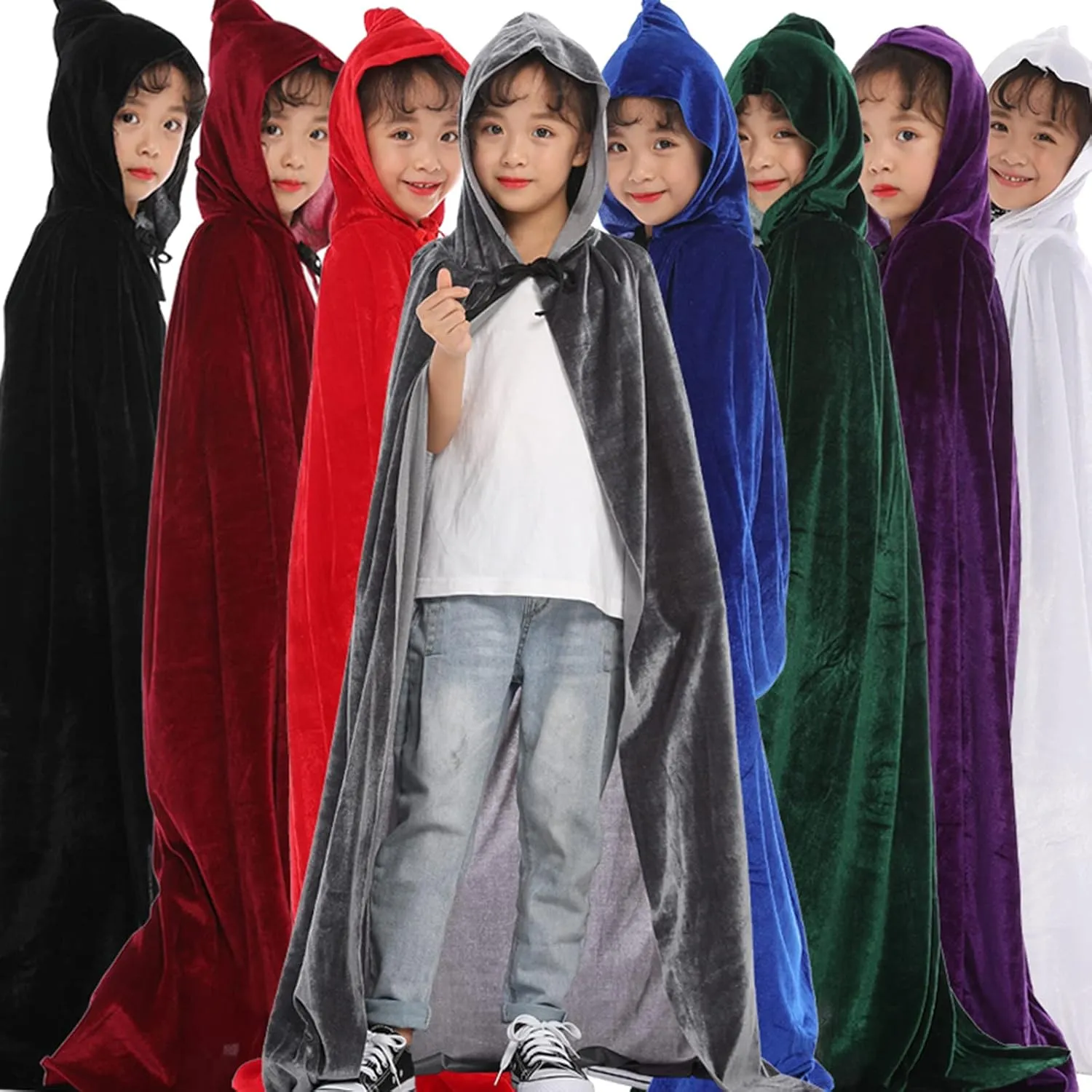 Kids Velvet Hooded Cloak Cape Unisex Halloween Cloak for Boys Girls Halloween Christmas Cosplay Robe Dress Up