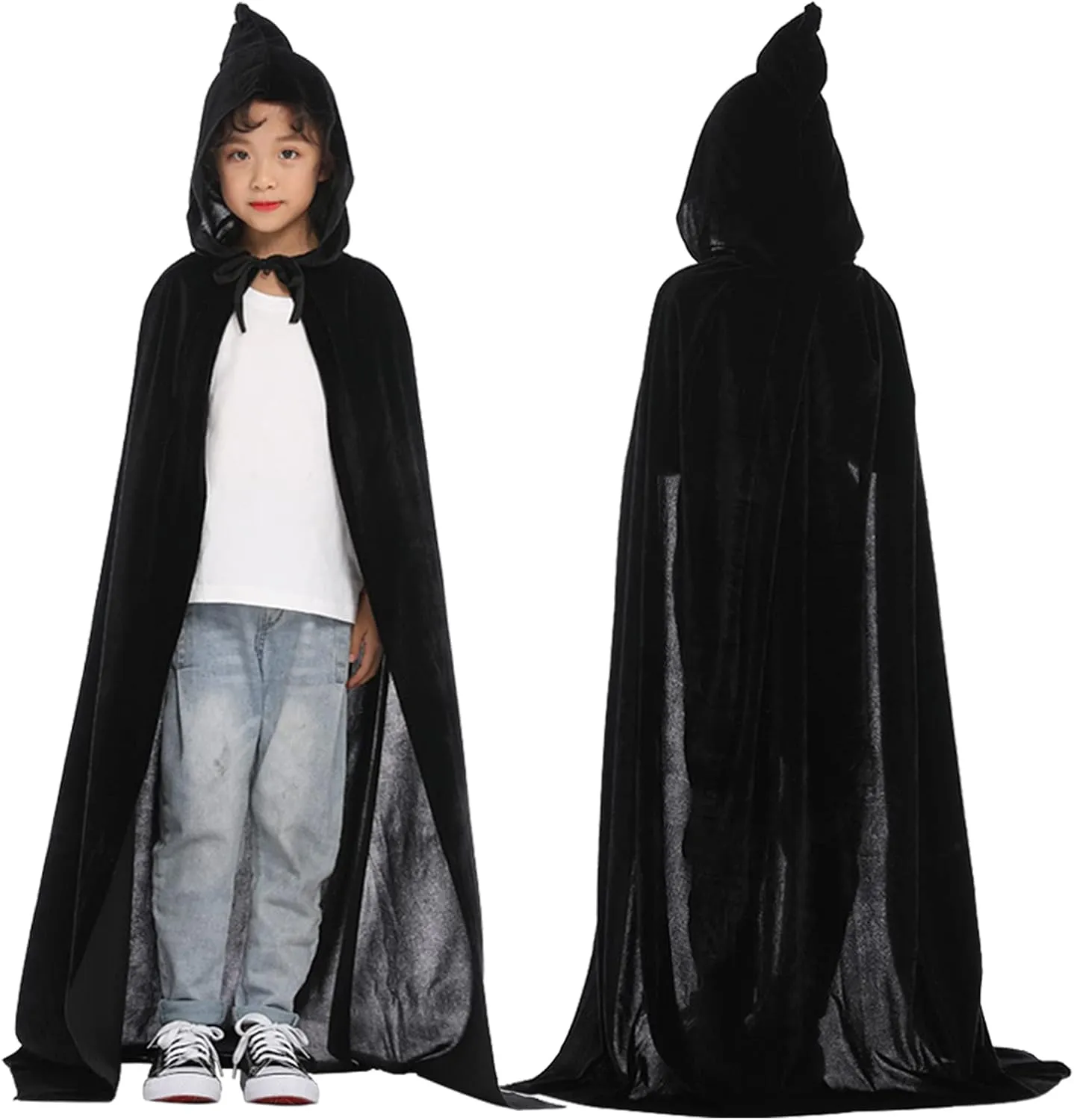 Kids Velvet Hooded Cloak Cape Unisex Halloween Cloak for Boys Girls Halloween Christmas Cosplay Robe Dress Up