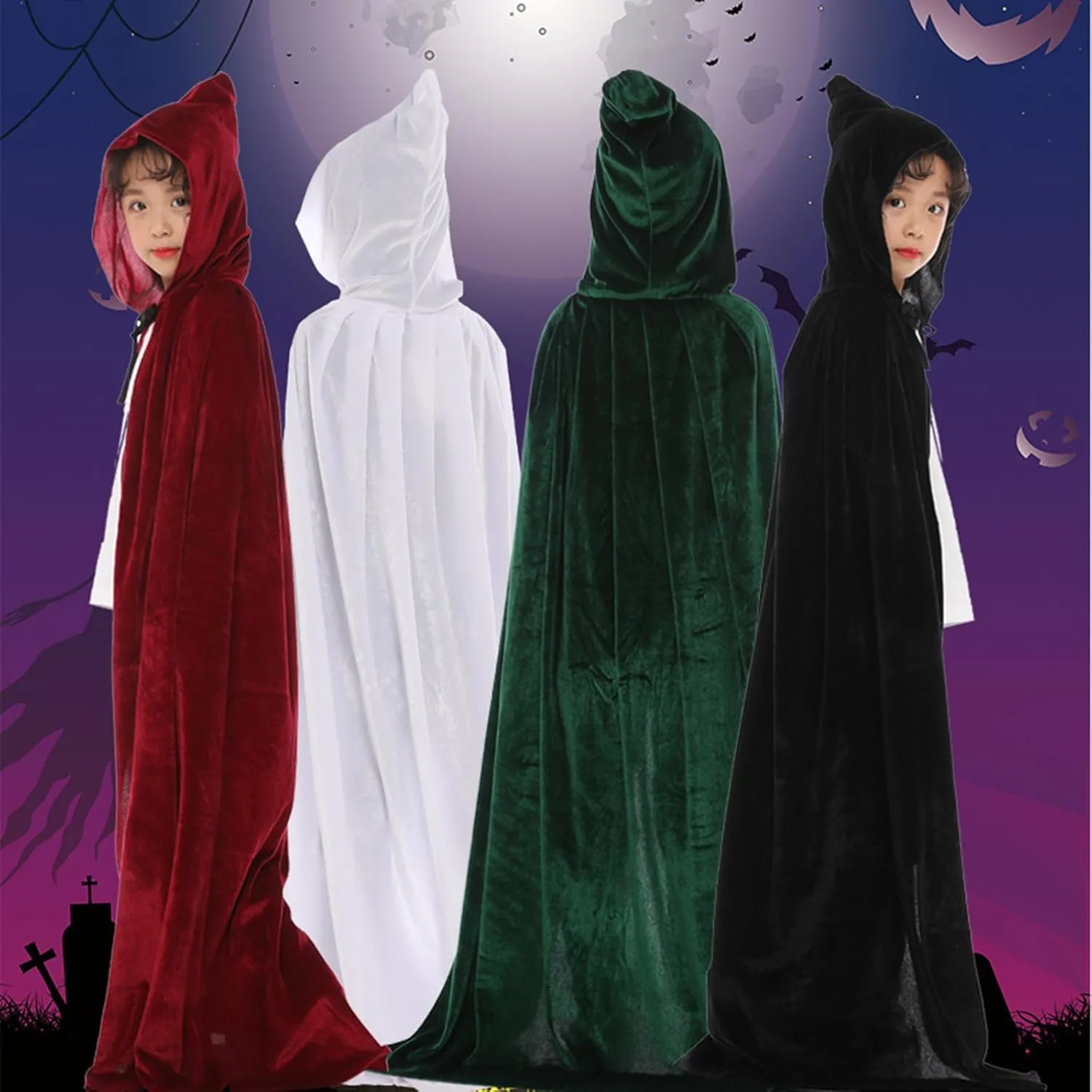 Kids Velvet Hooded Cloak Cape Unisex Halloween Cloak for Boys Girls Halloween Christmas Cosplay Robe Dress Up